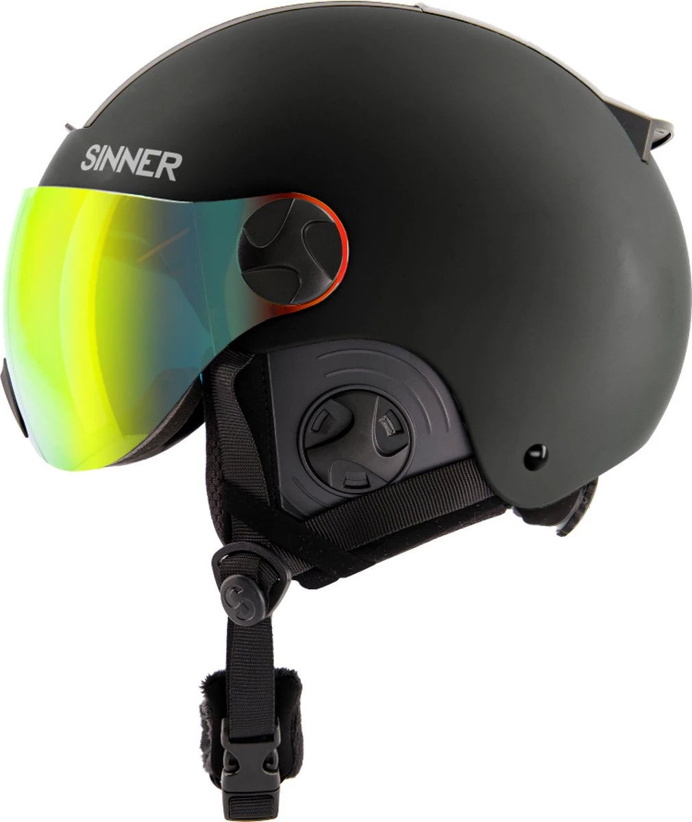 Sinner Bullit Visor Skihelm Met Vizier | Matte Black | Red Mirror Cat.2 | Maat: 52 - 54 Cm 6 Sinner Bullit Visor Skihelm Met Vizier | Matte Black | Red Mirror Cat.2 | Maat: 52 - 54 Cm - Afbeelding 5