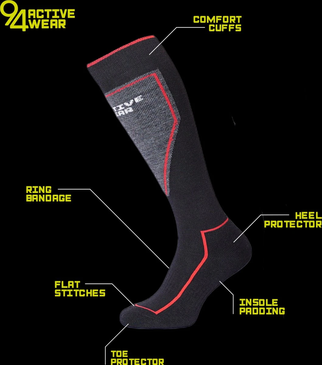 94activewear Skisokken Dames En Heren - Maat 39/42 - Merino Wol - Thermo Skisokken - Wintersportsokken - Warme & Droge Voeten - Naadloos - Zwart 5 94activewear Skisokken Dames En Heren - Maat 39/42 - Merino Wol - Thermo Skisokken - Wintersportsokken - Warme & Droge Voeten - Naadloos - Zwart - Afbeelding 3