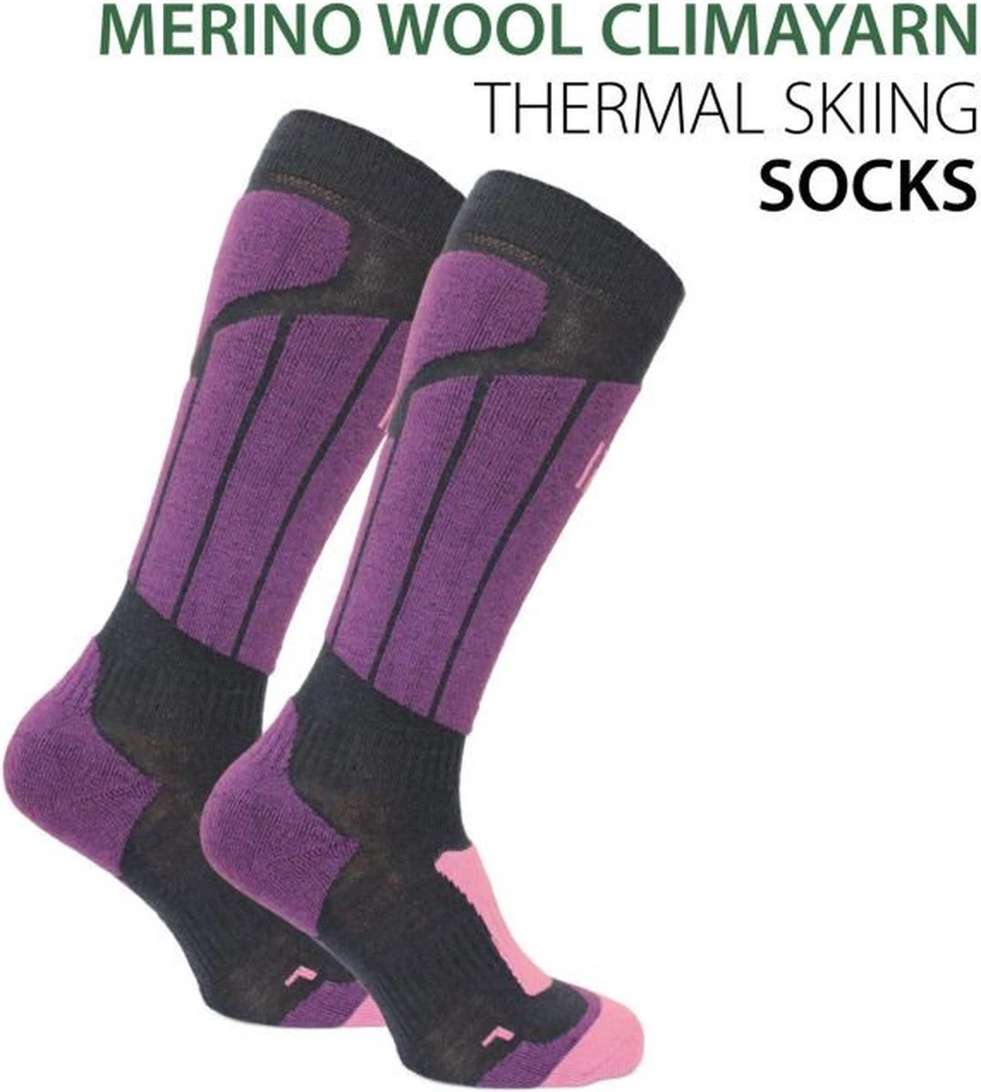 Norfolk Skisokken - Merino Wol Climayarn - Warm En Droog Thermo Skisokken Met Zonedemping - Maat 39-42 - Paars - Aspen 3 Norfolk Skisokken - Merino Wol Climayarn - Warm En Droog Thermo Skisokken Met Zonedemping - Maat 39-42 - Paars - Aspen