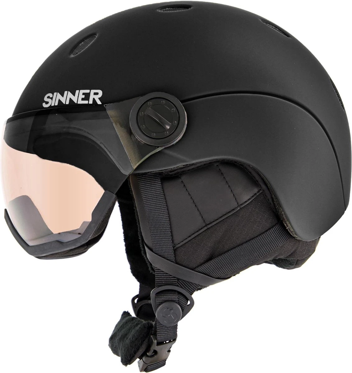 Sinner Titan Visor Trans+ Skihelm Met Vizier | Matte Black | Orange Cat 1-3 | Maat: 63 - 64 Cm 7 Sinner Titan Visor Trans+ Skihelm Met Vizier | Matte Black | Orange Cat 1-3 | Maat: 63 - 64 Cm - Afbeelding 5