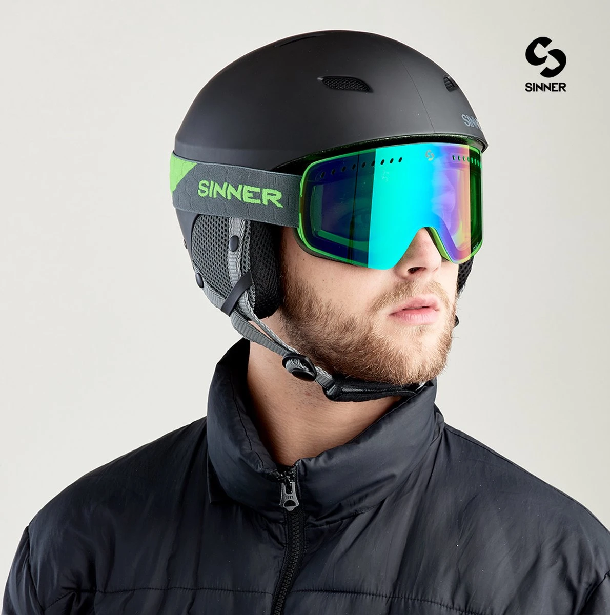 SINNER Pine Skibril - Groen Frame + Groene Spiegellens 4 SINNER Pine Skibril - Groen Frame + Groene Spiegellens - Afbeelding 3