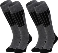 NOMAD® Skisokken Essential 2-Pack | Maat 43/46 Grijs | Skiën / Snowboarden / Wandelen | Goede Vochtafvoer | Extra Versteviging | Ski Sokken Heren / Dames