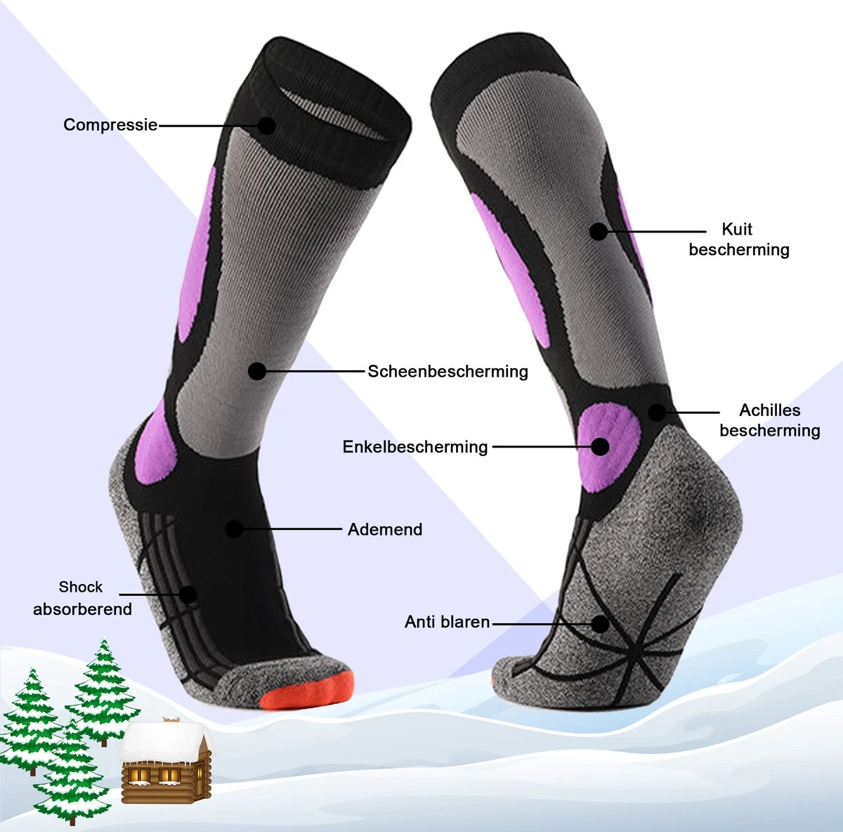 MyStand Skisokken - Wintersportsokken - Skiën Snowboarden Of Wandelen - Wintersokken Compressie - Dames/Heren - One Size - Maat 37 Tot 47 - Paars 4 MyStand Skisokken - Wintersportsokken - Skiën Snowboarden Of Wandelen - Wintersokken Compressie - Dames/Heren - One Size - Maat 37 Tot 47 - Paars - Afbeelding 2