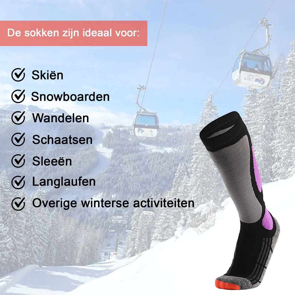 MyStand Skisokken - Wintersportsokken - Skiën Snowboarden Of Wandelen - Wintersokken Compressie - Dames/Heren - One Size - Maat 37 Tot 47 - Paars 5 MyStand Skisokken - Wintersportsokken - Skiën Snowboarden Of Wandelen - Wintersokken Compressie - Dames/Heren - One Size - Maat 37 Tot 47 - Paars - Afbeelding 3