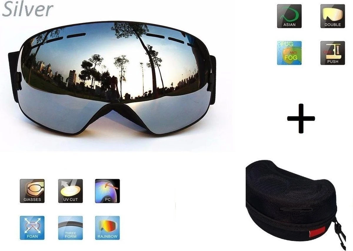 Ski Bril + Hard Case Lens Smoke Zilver Frame Zwart F Type 7 Cat. 0 Tot 4 - ☀/☁ Extra Lens Is Optie. 3 Ski Bril + Hard Case Lens Smoke Zilver Frame Zwart F Type 7 Cat. 0 Tot 4 - ☀/☁ Extra Lens Is Optie.
