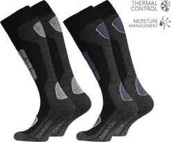 Stark Soul® - Wintersportkniekousen - Heren Wintersport Kniekousen Met Demping Zones - Winter - Sport - Ski's - Snowboarden - Kniekous - Beschermers - 2 Paar - Maat: 43/46