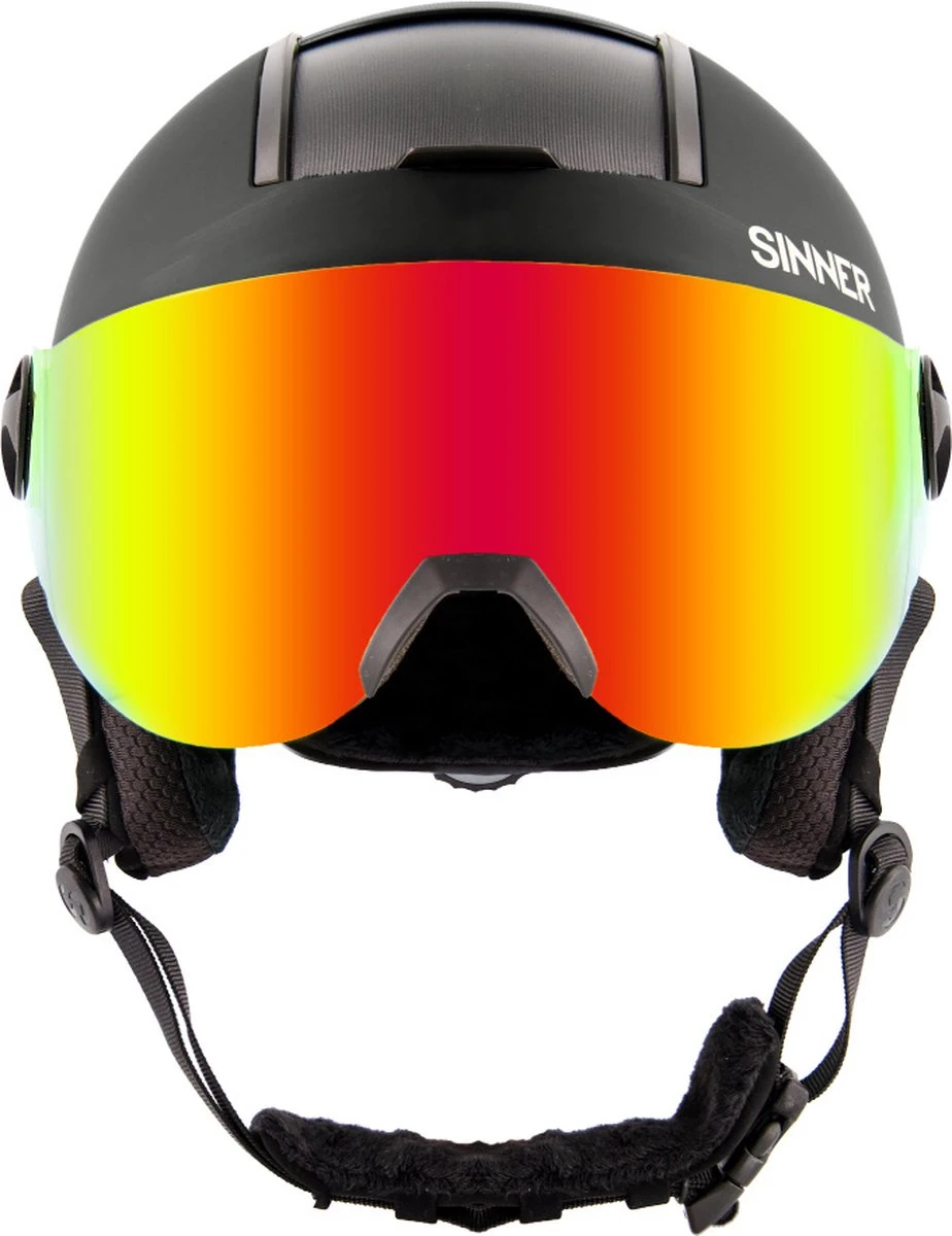 Sinner Bullit Visor Skihelm Met Vizier | Matte Black | Red Mirror Cat.2 | Maat: 52 - 54 Cm 3 Sinner Bullit Visor Skihelm Met Vizier | Matte Black | Red Mirror Cat.2 | Maat: 52 - 54 Cm - Afbeelding 2