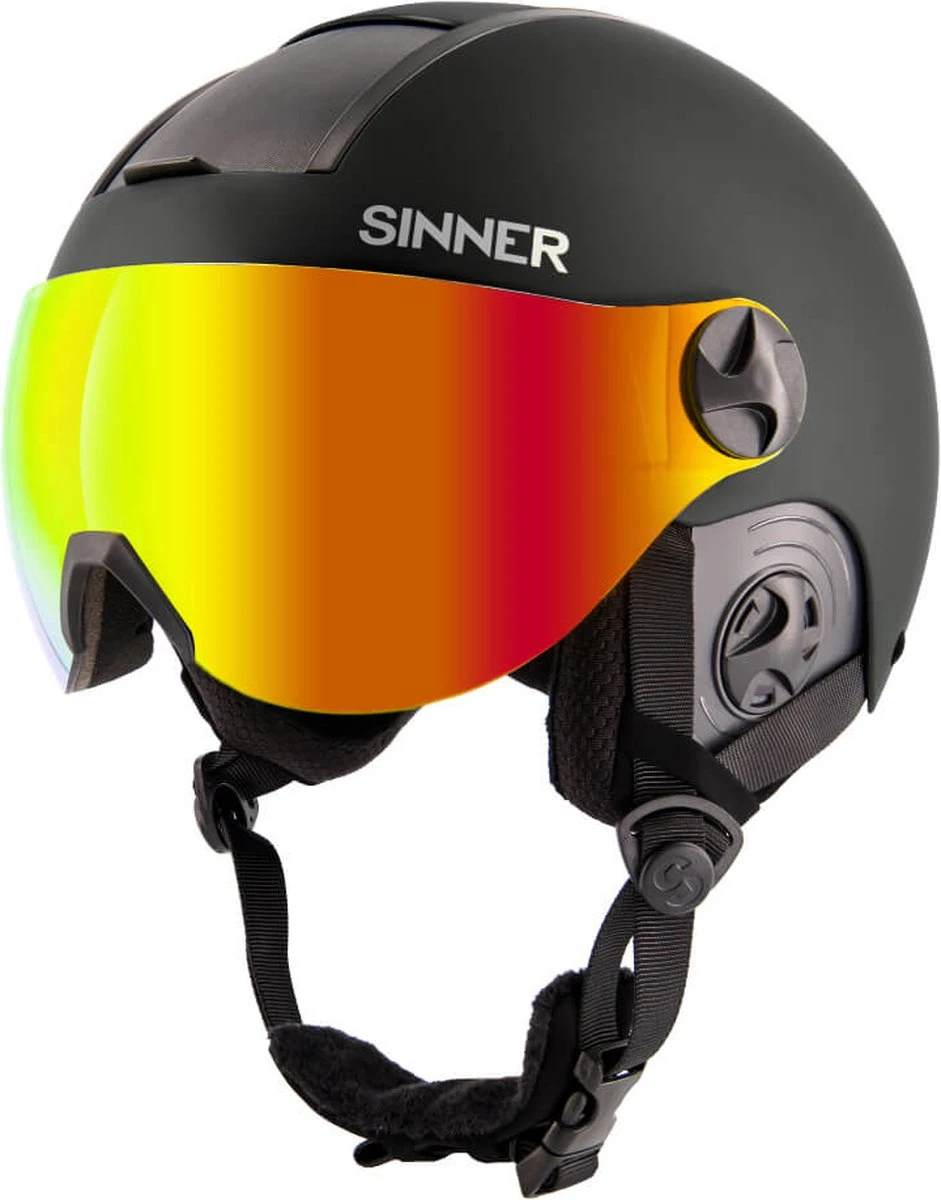 Sinner Bullit Visor Skihelm Met Vizier | Matte Black | Red Mirror Cat.2 | Maat: 52 - 54 Cm 2 Sinner Bullit Visor Skihelm Met Vizier | Matte Black | Red Mirror Cat.2 | Maat: 52 - 54 Cm